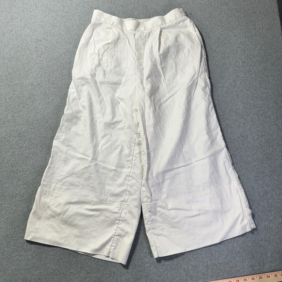Banana Republic Pants Womens M Wide Leg Flare Linen Blend Pockets High Rise Crop - Picture 1 of 10